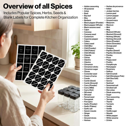 EDELHAUS Square Glass Spice Jars with Label and Black Rotating Lids (24 x 4oz) Spice Containers with 240 Labels, Shaker Inserts, Silicone Funnel, Empty Square Empty Square Seasoning Organizer