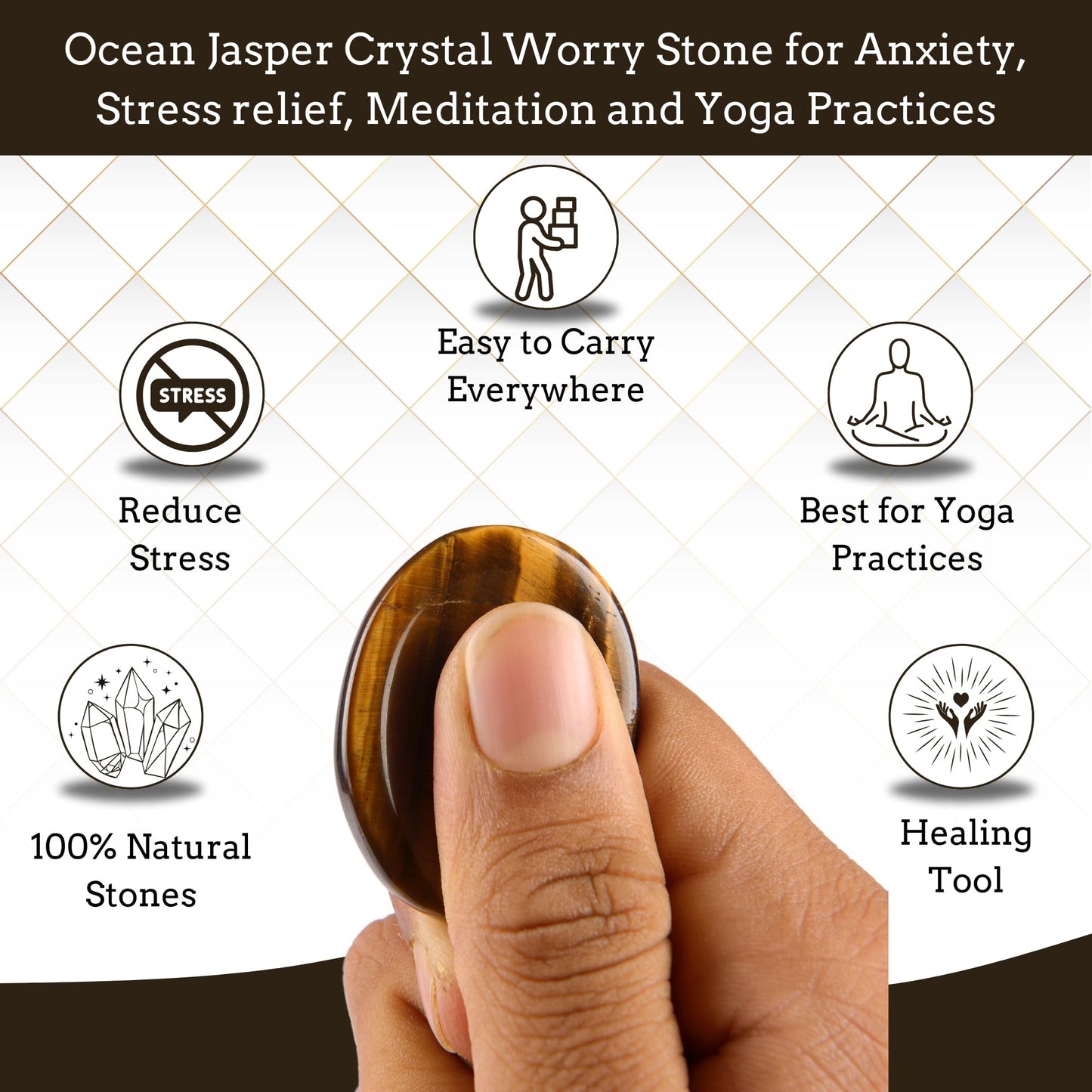 Anaya Agate Ocean Jasper Worry Stones Certified Crystal Thumb Worry Stone for Anguish, Relaxing and Soothing Balance Stones for Meditation, Stress Relief Crystals and Healing Stones for Men, Women