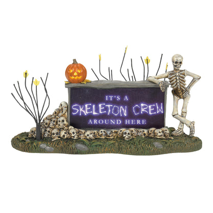 Department 56 Village Collection Accessories Halloween We're A Skeleton Crew Sign Lit Figurine, 3.9 Inch, Multicolor