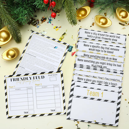 Syhood New Year Friendly Feud Card Game with 2 Answer Buzzers, New Years Eve Family Trivia Quiz Game Night, Fun Party Activities for Adults, Office, Classroom, Large Group and Team Building