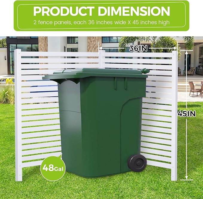 Modern White Vinyl Pool Equipment Enclosure Fence 36" W X 45" H 2 Panels with Metal Stake