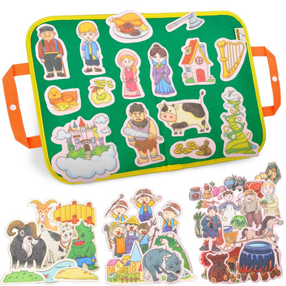 CHEFAN Felt/Flannel Board Story Set of 4, PRECUT Felt Pieces for Preschool Toddlers, Stone Soup, The Three Billy Goats Gruff, Jack and Beanstalk, The Boy Who Cried Wolf