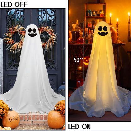 Jxueych 2 Packs Halloween Decorations Outdoor, Spooky Ghost Halloween Decor with String Lights, Battery Operated, Easy to Assemble Ghost Decorations for Front Porch Yard