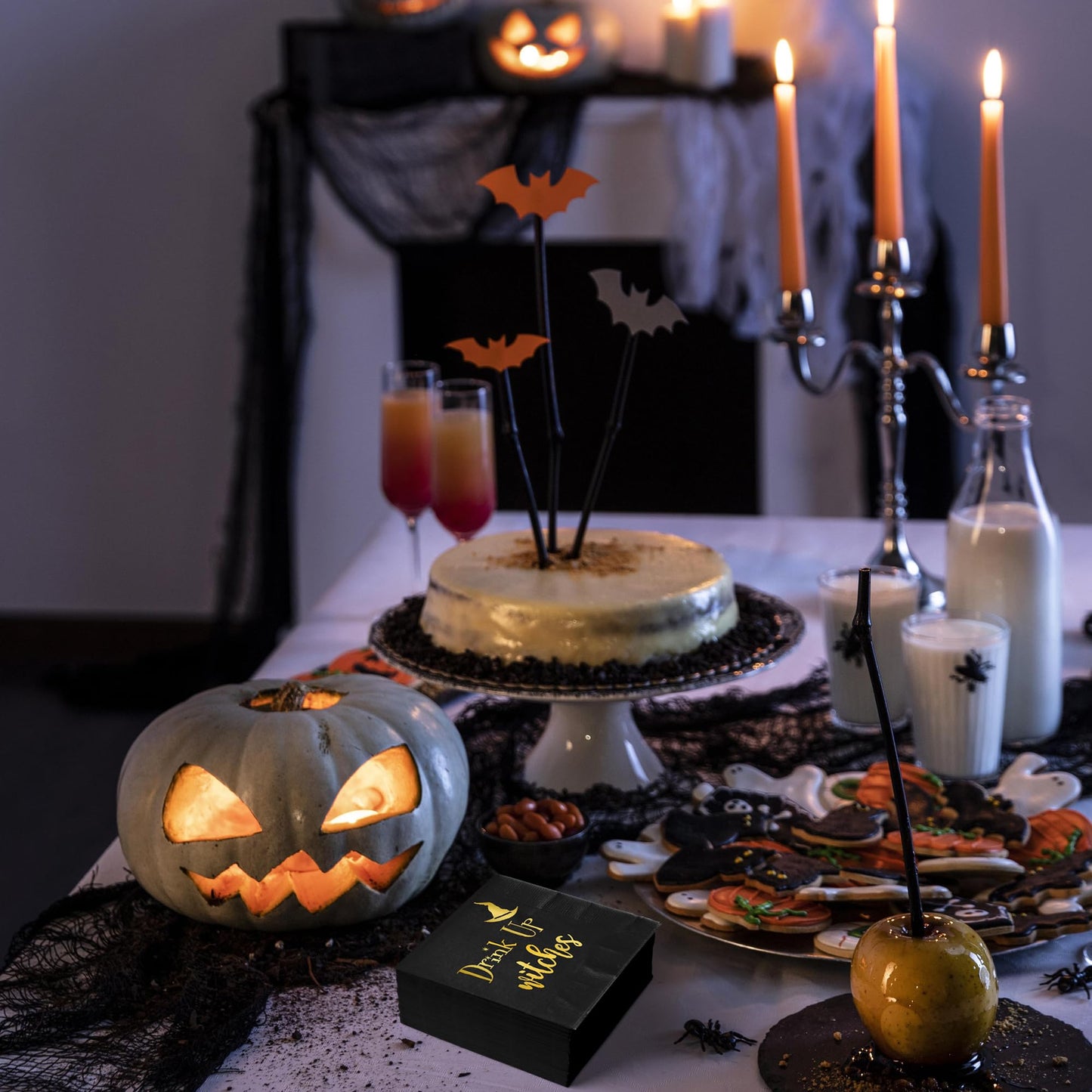 Drink Up Witches Halloween Napkins, 52 Pcs Halloween Cocktail Napkins For Decoration, Dinner, Beverage and Spooky Witch Party Supplies - Ideal Disposable Cocktail Napkin For Drink Party Decor