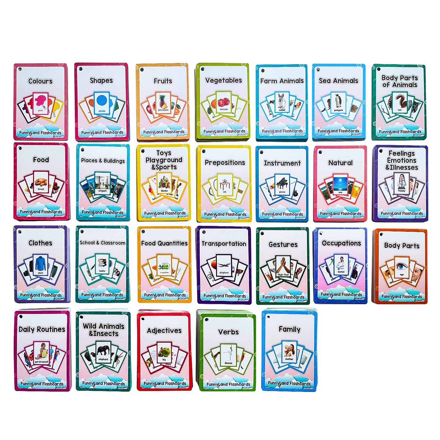 Lilias Flash Cards - English Words Pocket Card for Toddlers, Learning Toys, Supplies for Kindergarten Preschool, 26 Themes Set, 771 Cards