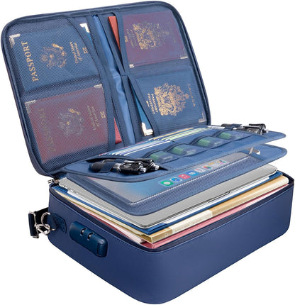 BALEINE Fireproof Document Box with Lock, Portable Fireproof Document Bag Waterproof Fire Proof File Boxes for Documents, File Organizer Box for Important Paperwork (Blue, 15''x11''x4'')