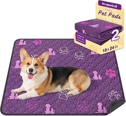 WanpeeGoo Washable Pee Pads, Puppy Pee Pad for Dogs, 2 Pack Absorbent Reusable Training Dog Pads Pet Puppy Pads, Non-Slip Potty Pads for Whelping, Playpen, Crate, Bed, Purple 18"x24"