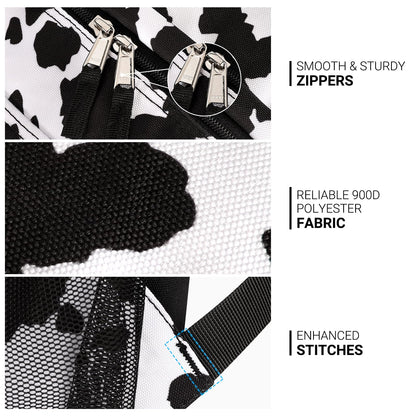 ZORFIN 26L Backpack for College, and Travel: Water Resistant Bookbag - Cow Print Black