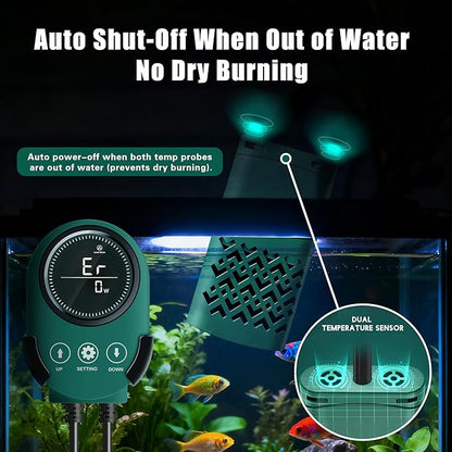500W Smart Aquarium Heater Submersible with Variable-Frequency Energy Savings, Dual Probes for Leaving Water Automatically Stop, PTC Tech for Overheat Protection, Adjustable for Freshwater, Saltwater