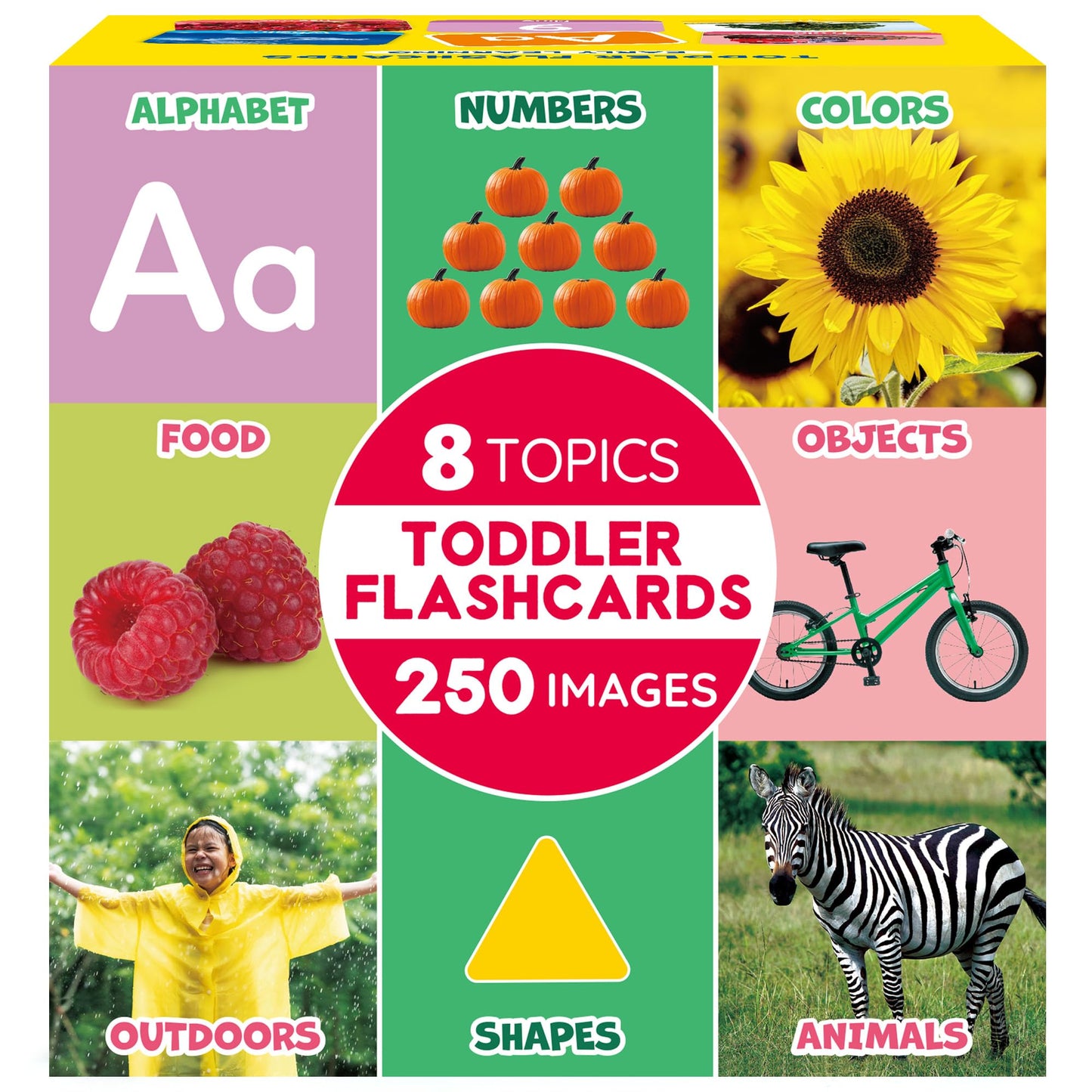 BenBen Flash Cards for Toddlers, Extra Thick, 250 Images, Double-Sided Educational Flashcards, Alphabet, Number, Animal, Shape, Color, Preschool Learning Activities, Gift for Kids 1 2 3 4 Years