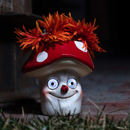 Solar Windowsill Planter - Magic Mushroom Flower Pot Figurine | LED Patio Decor | Indoor Herb Planter Decorative Statue | Garden, Deck or Pool | Great Housewarming Gift Idea