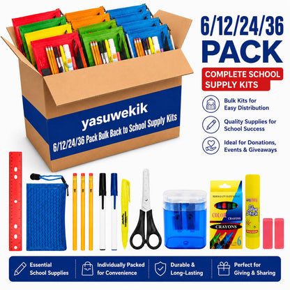 36 Pack School Supplies Bundle Bulk,Individually Wrapped Classroom Kits for Nonprofit Outreach,Community Support,Donation Campaigns and Group Distribution