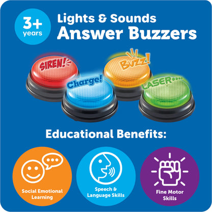 Learning Resources Lights and Sounds Buzzers - Classroom Must Haves Supplies, Kids Toys, Sound Effect Button, Family Game Shows For Trivia, Participation Tools Boys and Girls Birthday Gifts