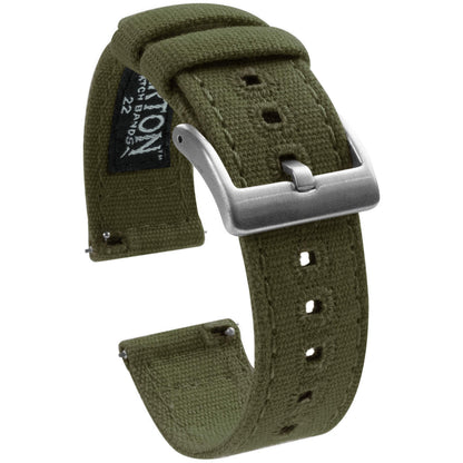 BARTON WATCH BANDS Canvas Quick Release Watch Band Straps, Army Green, 20mm