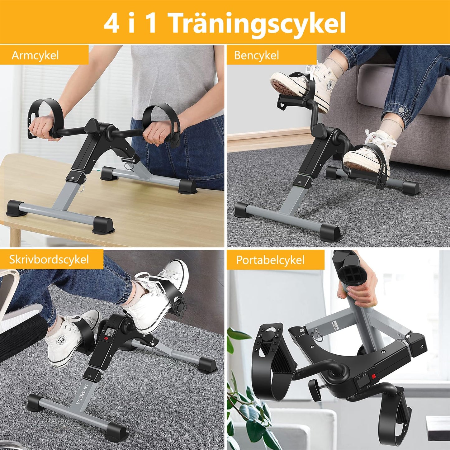Pedal Exerciser Desk Exercise Bike Leg and Arm Exercise Bike with LCD Monitor Foldable and Porable (Black/Grey)