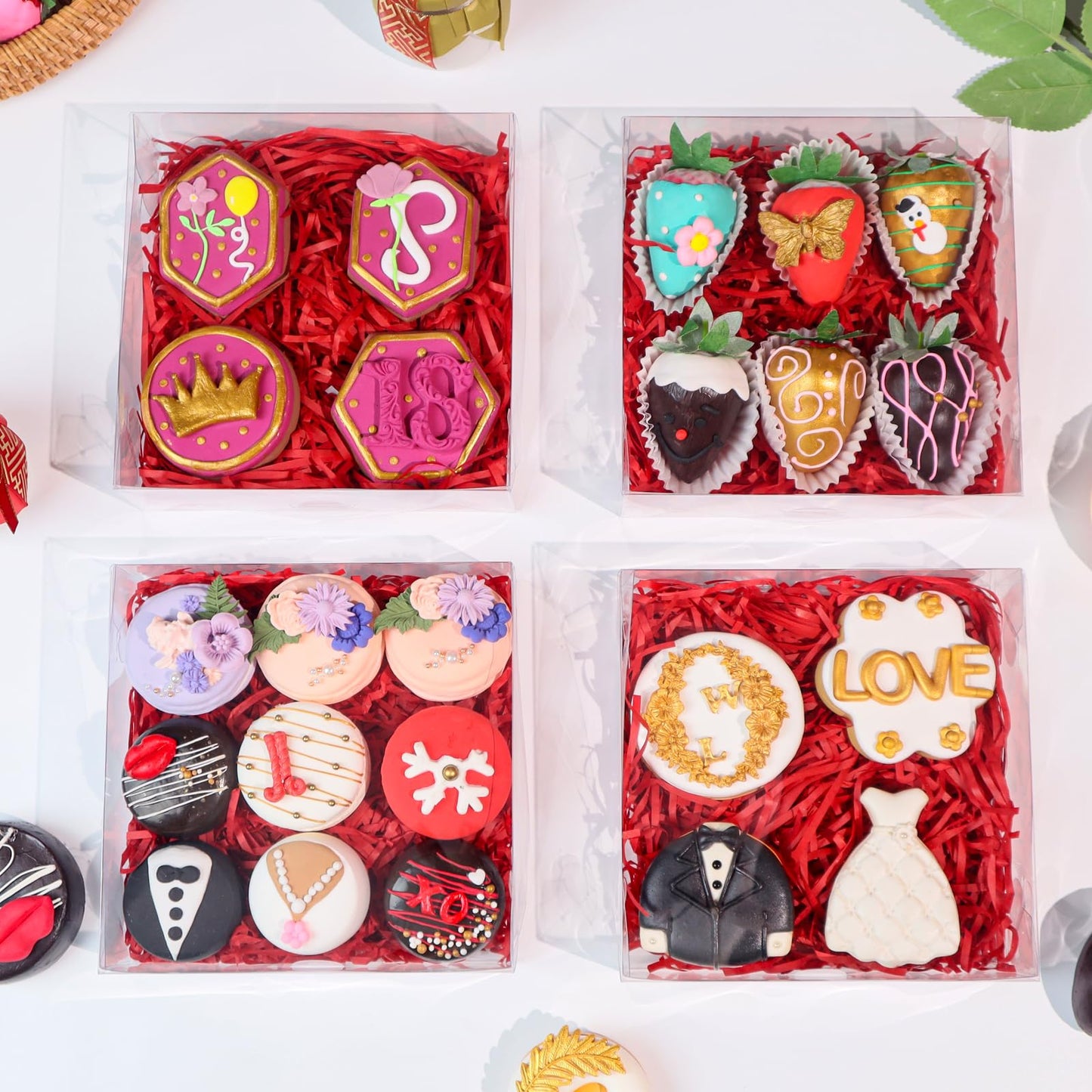 TEMLQPACK 12 pcs 6x6x2Inches Plastic Clear Chocolate Strawberries Boxes Charcuterie Boxes Cake Boxes Bakery Boxes with Full Window Cookies Boxes Cakesickle Truffle Treat Box for Christmas Valentine's