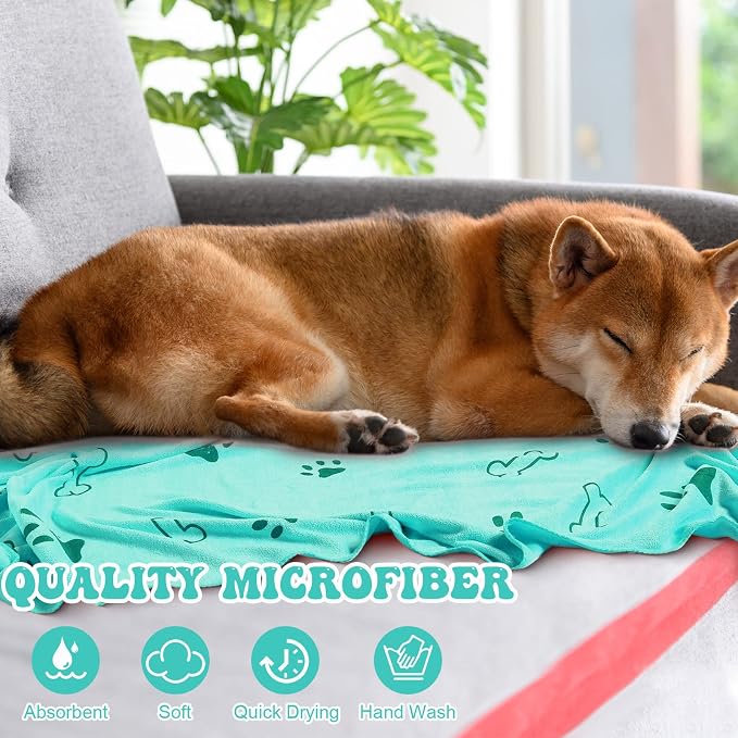 Peryiter 8 Pcs Dog Towels Pet Bath Drying Towels 55 x 28 Inches Large Absorbent Microfiber Quick Fast Drying Soft Beach for Lightweight Cat and Puppy Shower Essentials Cleaning Accessories(Cyan)