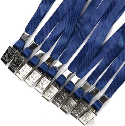 Lanyards 100 Pack Nylon Flat Badge Lanyard for Id Badge Name Tag (Navy Blue, 100 Pack)