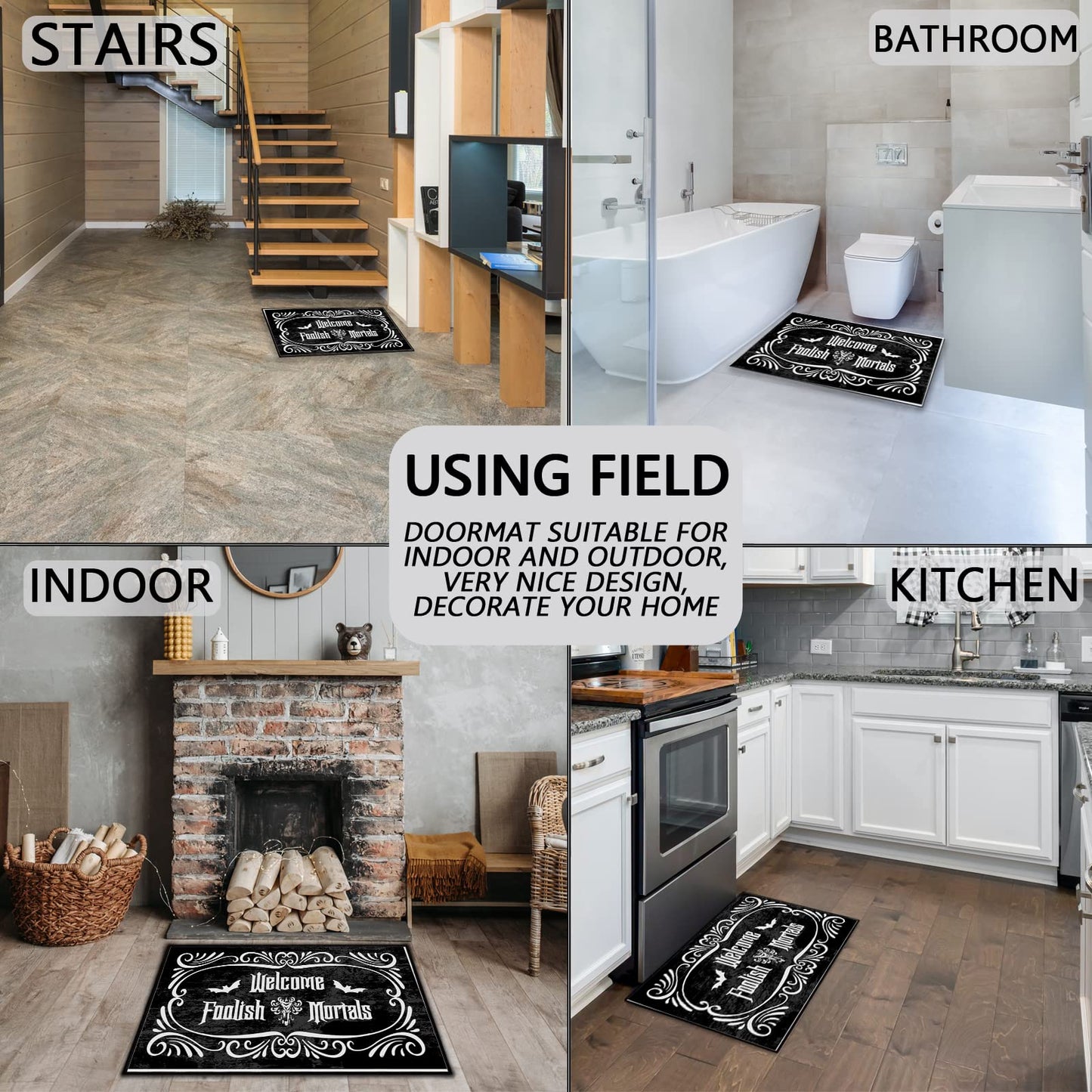 Shelinh Welcome Foolish Mortals Custom Doormats Funny Front Door Mat Cute Welcome Mat Non Slip Indoor18x30 Inch