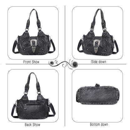 Angel Kiss Hobo Bags for Women Vegan Leather Purses and Handbags Ladies Chic Shoulder Bags Crossbody Purses with Metal Studs