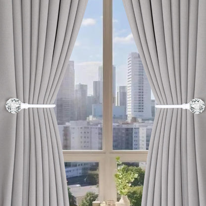 Groleca 2 x Heavy Duty U Shaped Metal Curtain Holdbacks Curtain Tiebacks with Clear Crystal Ball Pull Backs Curtain Holders for Drapes (White)