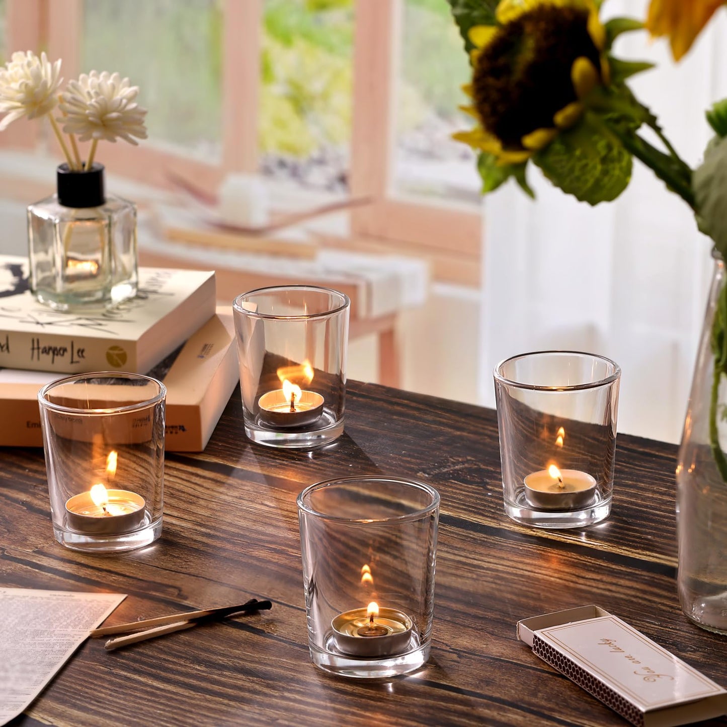 DARJEN 24Pcs Clear Votive Candle Holders- Clear Tea Lights Candle Holder, Glass Candle Holders Bulk for Wedding Centerpieces, Party Decor & Table Centerpiece