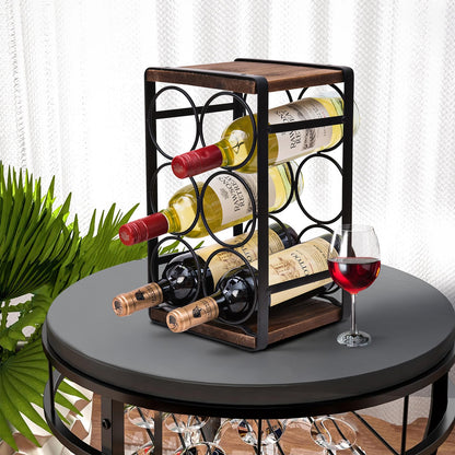 SODUKU Rustic Wood Countertop Wine Rack 6 Bottles No Need Assembly Brown
