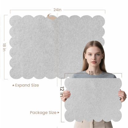Lightomorrow Scalloped Bulletin Board, 24 x 18 Inches Felt Pin Board - Decorative Cork Alternative for Wall, Foldable Picture Self-Adhesive Vision Prayer Board with 20 Pushpins - Light Gray
