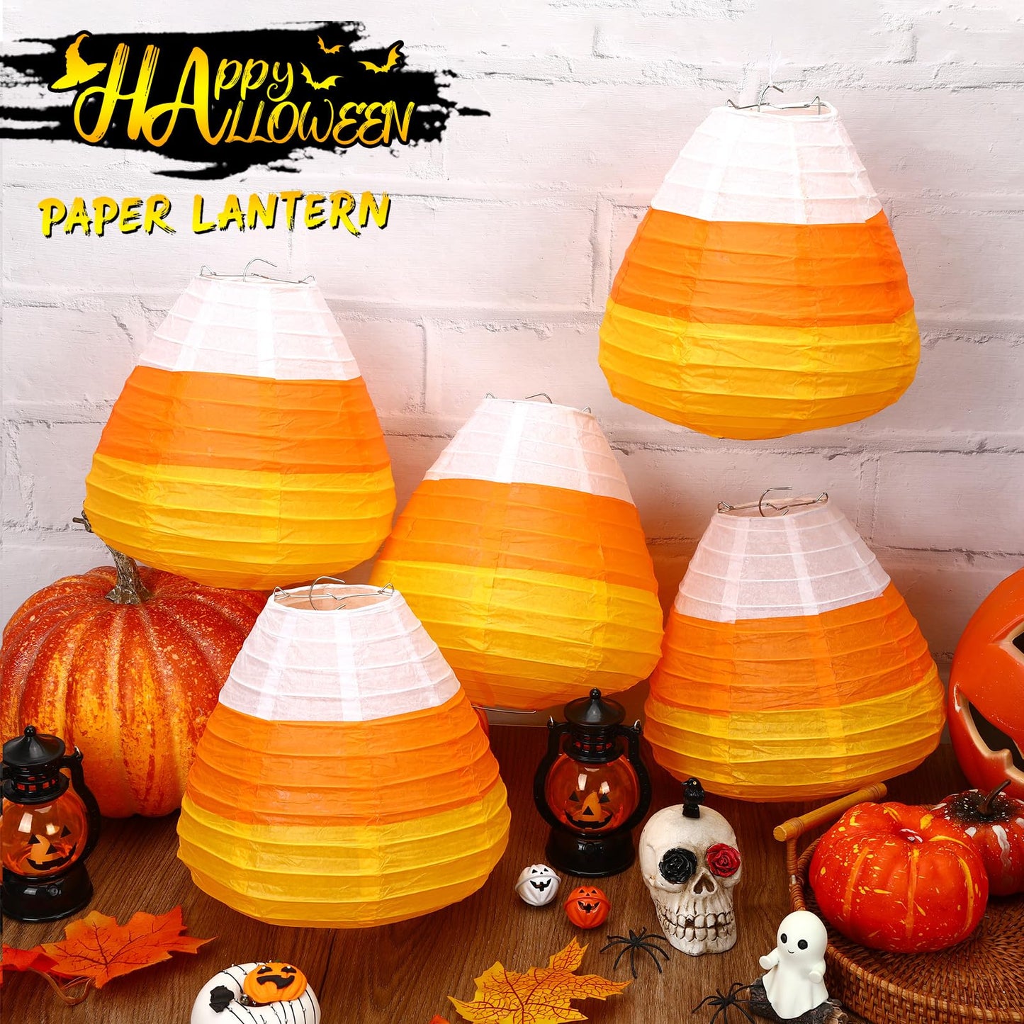 DECYOOL 12PCS Halloween Paper Lanterns, 3D Candy Corn Hanging Ornaments