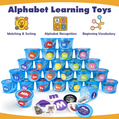Joyreal 271 PCS Alphabet Learning Toys for Toddlers 3-5, 26 Alphabet Soup Sorters with 245 Flash Cards, Montessori Preschool Classroom Must Haves, Early Letter Sounds Recognition Activities