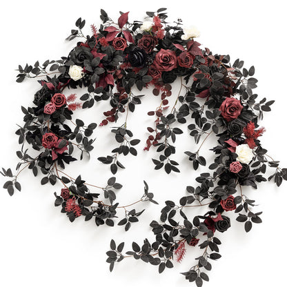 Ling's moment 9FT Eucalyptus & Willow Leaf Garland with White Flower, Handcrafted Wedding Sweetheart Table Centerpieces Head Table Decor Arch Backdrop Decorations for Wedding | Black & Burgundy