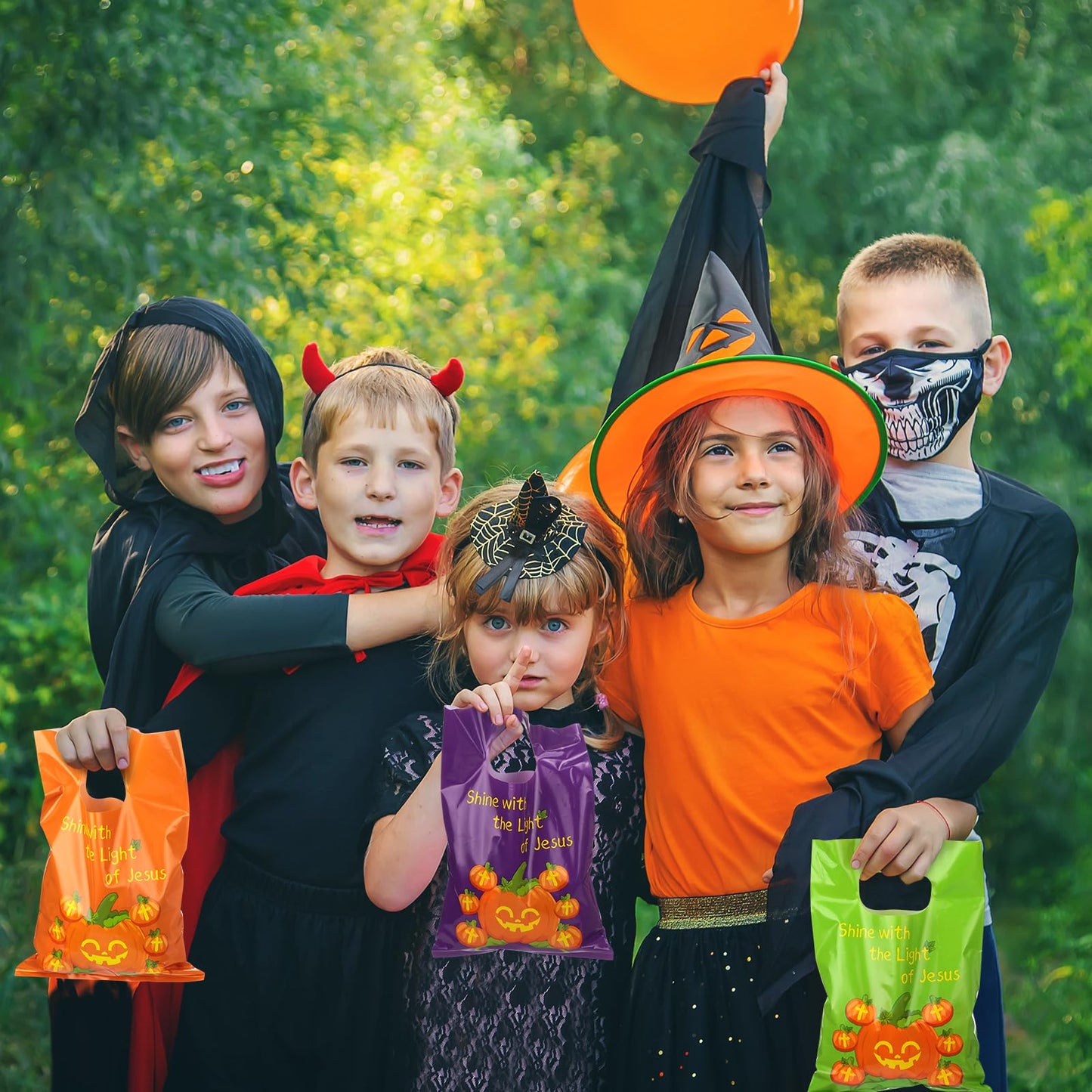 Tenceur 300 Pcs Halloween Religious Pumpkin Candy Bags for Kids Bulk Christian Jesus Bible Gift Goody Halloween Bags for Party Favor