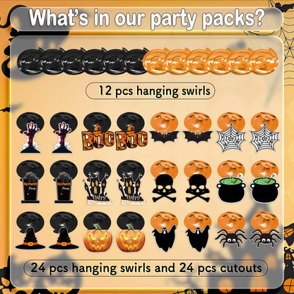 PartyGarden Halloween Hanging Swirl Decorations - 36 Pcs Hanging Spooky Ceiling Decor with Ghost, Pumpkin, Skull for Home, Office, Party