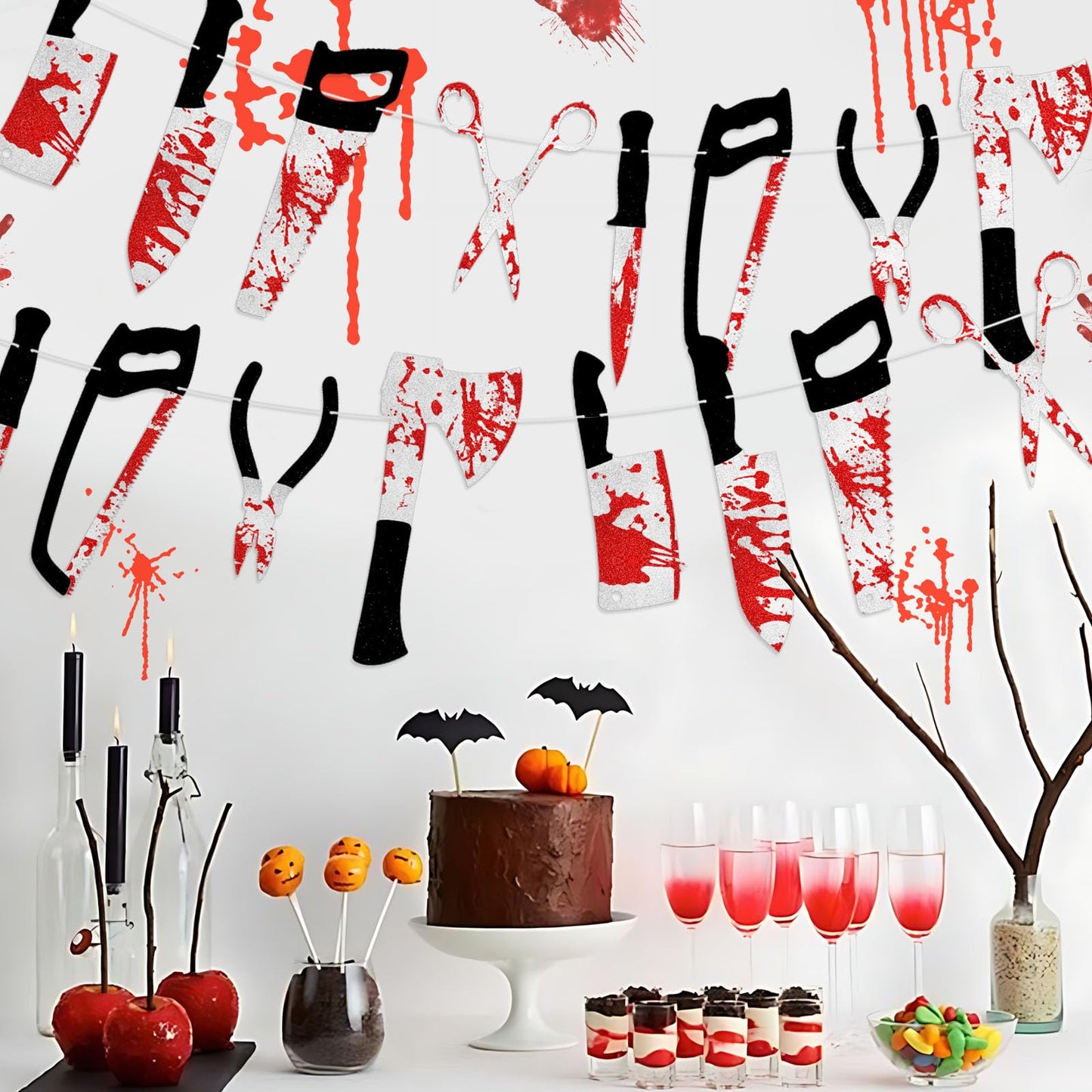 4PCS Halloween Party Decorations Bloody Banner Horror Scary Garland Set Decor for Creepy Movie Theme Birthday Carnival Spooky Props Supplies