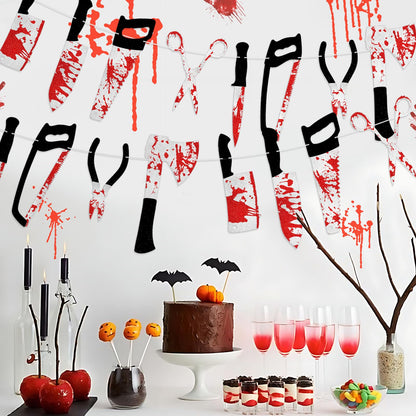4PCS Halloween Party Decorations Bloody Banner Horror Scary Garland Set Decor for Creepy Movie Theme Birthday Carnival Spooky Props Supplies
