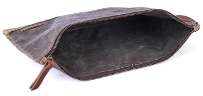 Gootium Waxed Canvas Zip Folio Pencil Pouch - Office Supply Zippered Makeup Bag Multipurpose File Folder - Size 13"x9.4", Olive Drab