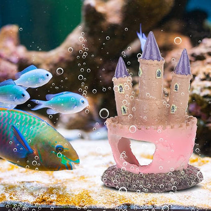 Fish Tank Decorations Small, Mermaid Fish Tank Decorations, Fish Castle for Aquarium, Pink Aquarium Resin Castle Decoration for Aquarium Fish Reptiles Tank