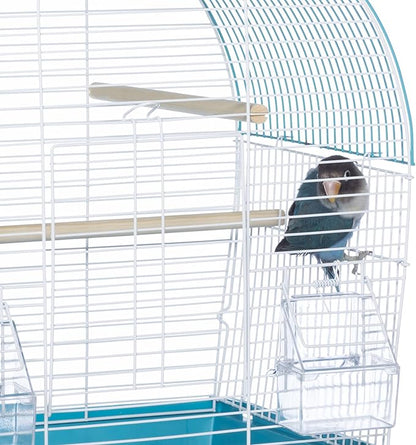 Prevue Pet Products South Beach Dome Top Bird Cage - Ideal for Parakeets, Finches, Budgies, & Canaries, Small & Portable Indoor Bird Cage, Functional Permanent or Travel Bird Cage - White & Teal