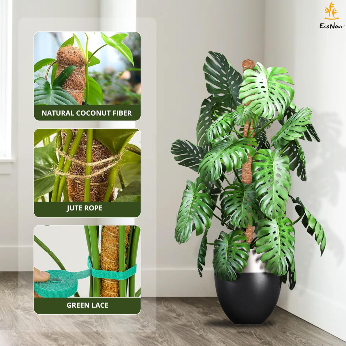 EcoNour Tall Moss Pole for Plants (1-Pack) 63-Inch | Large Monstera Plant Support for Climbing and Growth | Elevate Your Indoor Garden | Tall Plant Support for Indoor Potted Plants to Grow Upwards