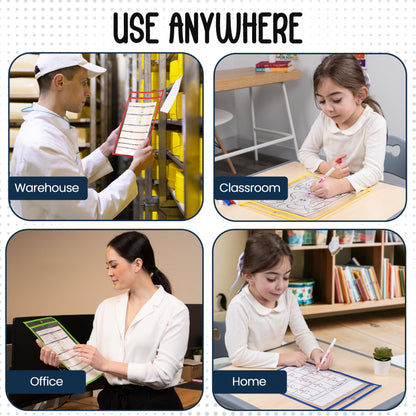 Essex Wares - 30 Pack, Assorted, Dry Erase Pocket Document Protectors,10" Wide x 13.5" Tall - Dry Erase Clear Plastic Sleeves - Reusable & Easy Erase Plastic Invoice Holders, Water-Resistant & Durable