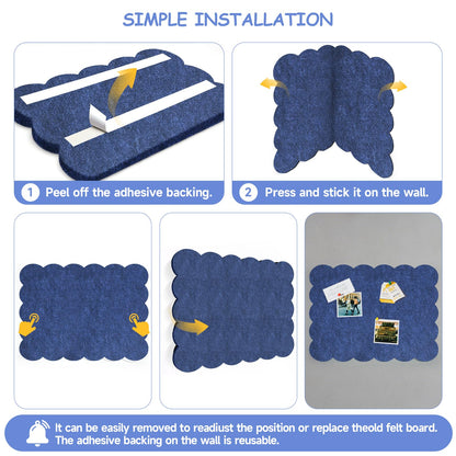 Felt Bulletin Board 36" x 24" Cork Board Alternative,Decorative Felt Pin Board Foldable Cork Boards for Walls Self-Adhesive Cork Board for Home Office Classroom Pin Board (Dark Blue)
