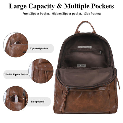 ZOCAI Large Leather Backpack Purse for Women – Vegan Retro Leather Travel Backpack for Women with Compartment, Multiple Pockets Roomy Large Capacity Daypack for Work Traveling.