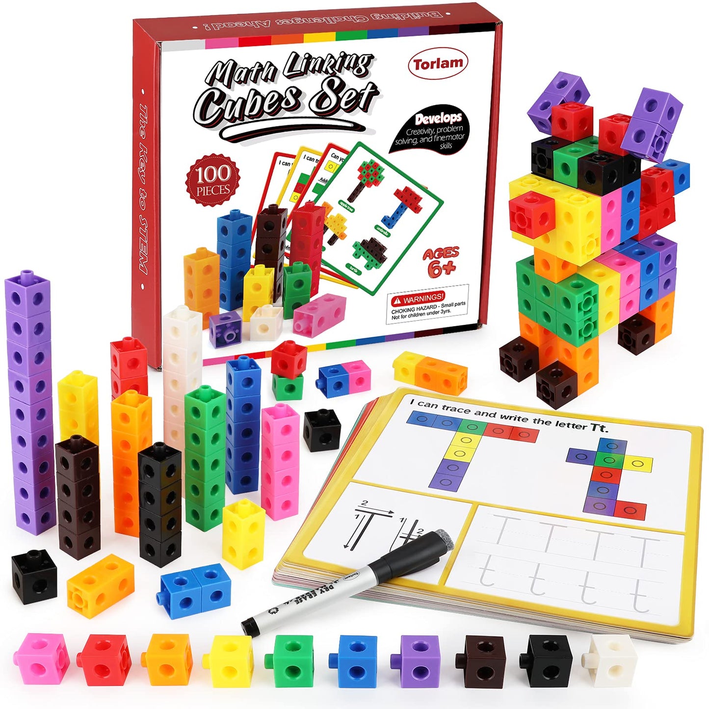 Torlam Math Cubes Math Manipulatives Activity Set, Counting Toys Snap Linking Cube for Kids Kindergarten Learning Activities