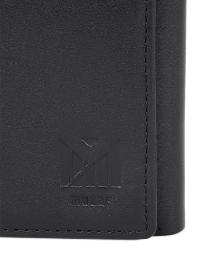 muzaf Trifold Premium Leather Wallet for Men with RFID Blocking (Black Red)