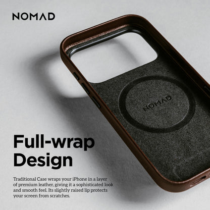 NOMAD Traditional Leather Case Brown Compatible with iPhone 17 Pro Leather Magsafe Charging Compatible Phone Case for iPhone 17 Pro