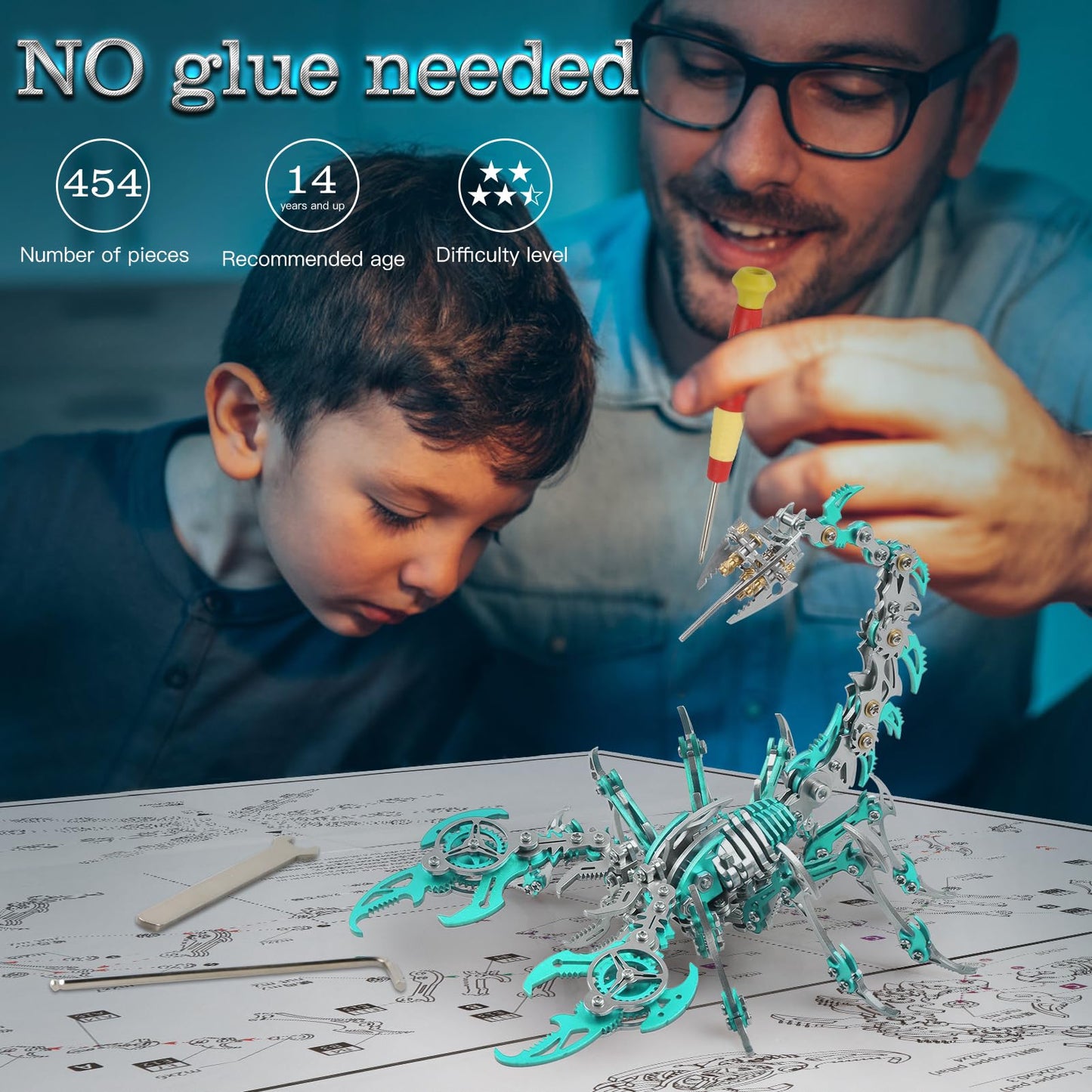 Metalkitor Scorpion 3D Metal Puzzles Kits for Adults Teens – 454 Pcs – Mechanical Assembly Models – 4 Hours to Build – Ideal for Gifts and Decorations (Green)
