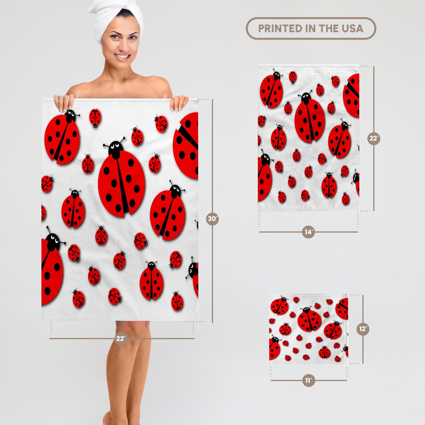 3D Rose TWL_240405_1 Many Different Sized Ladybugs on White Background Towel, 15" x 22"