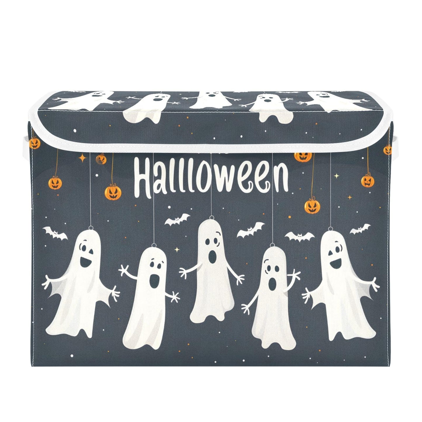 Storage Bins with Lids and Handles,Halloween Spider Bat Storage Box Storage Basket with Cover Collapsible Organizer Containers for Home Closet, Shelves