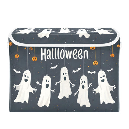 Storage Bins with Lids and Handles,Halloween Spider Bat Storage Box Storage Basket with Cover Collapsible Organizer Containers for Home Closet, Shelves