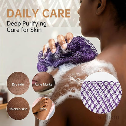 ARCH&M African Exfoliating Net Sponge with Knots | Authentic African Net Spong, Daily Use Afroscrub, Smoother Skin, Body Scrubber & Back Scrub, Exfoliating Wash Cloths